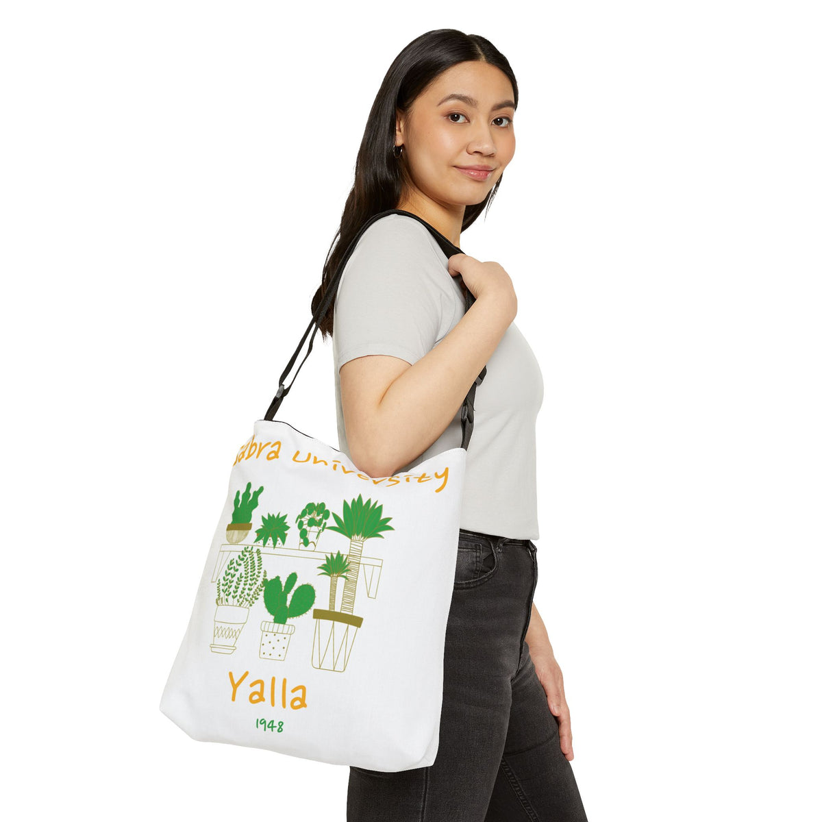 Sabra University Cactus Tote Bag — 'Yalla' Adjustable Plant Lover Shoulder Bag
