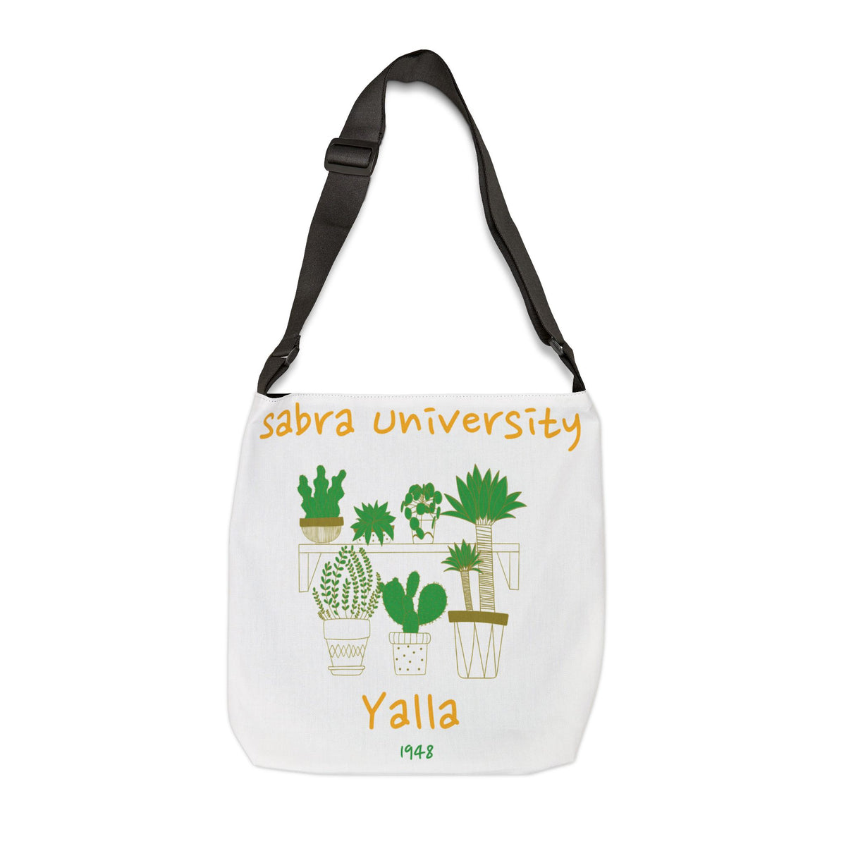 Sabra University Cactus Tote Bag — 'Yalla' Adjustable Plant Lover Shoulder Bag