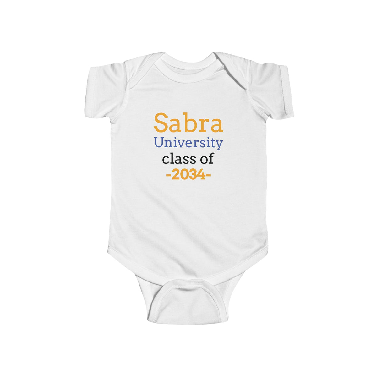Infant Bodysuit — "Sabra University Class of 2034" Baby Onesie (Back Number 7)