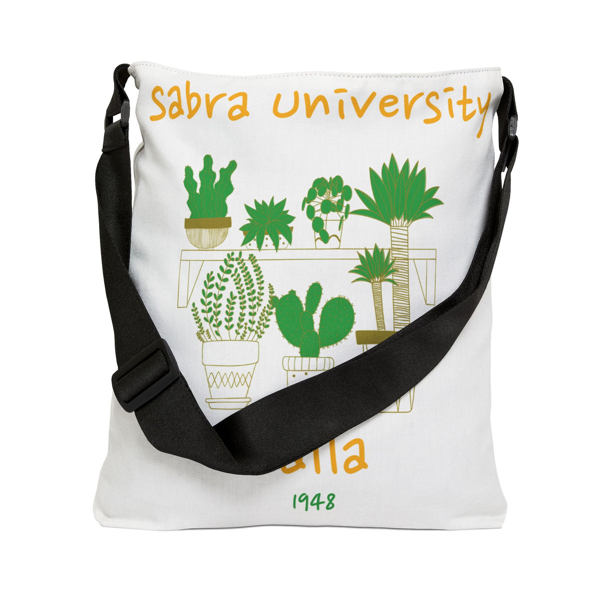 Sabra University Cactus Tote Bag — 'Yalla' Adjustable Plant Lover Shoulder Bag